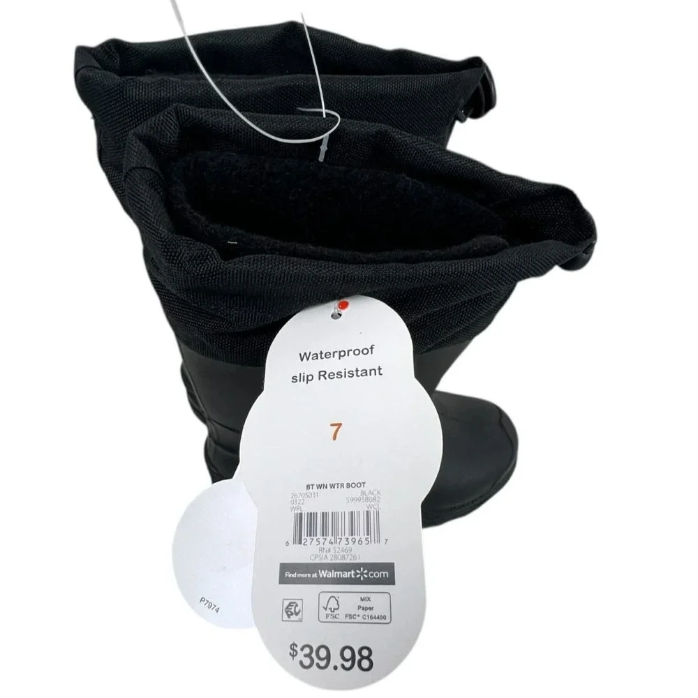 Wonder Nation Unisex Size 7 Black Winter Insulated To -25 degrees Rubber‎ Boots